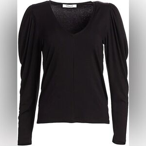 FRAME Women's Puff Long Sleeve V-Neck Casual Top Black size XSmall